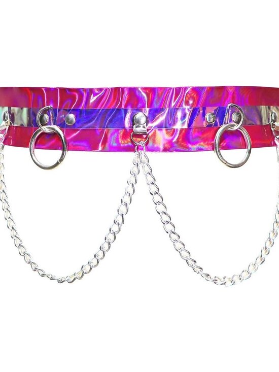 Women's Purply Pink Holographic Body Chain Leather Gothic Adjustable Waist Belt